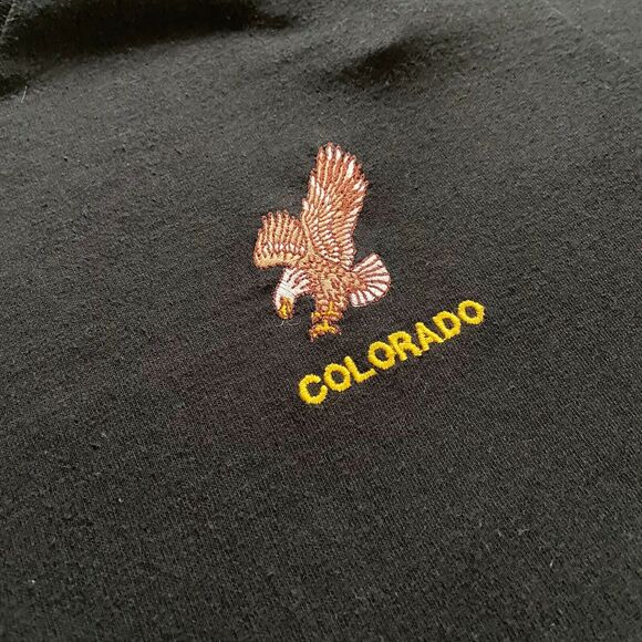JERZEES Colorado Eagle Embroidered Basic Black Crew Neck Short Sleeve T-Shirt XL - Picture 2 of 6